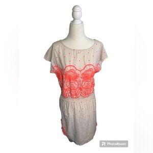 Surf Bazaar Embroidered Neon Orange Swim Cotton Cover Up Dresssz M/L